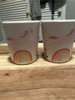 Set of Off White Pillowfort Kids Unicorn Bamboo Melamine Tumblers